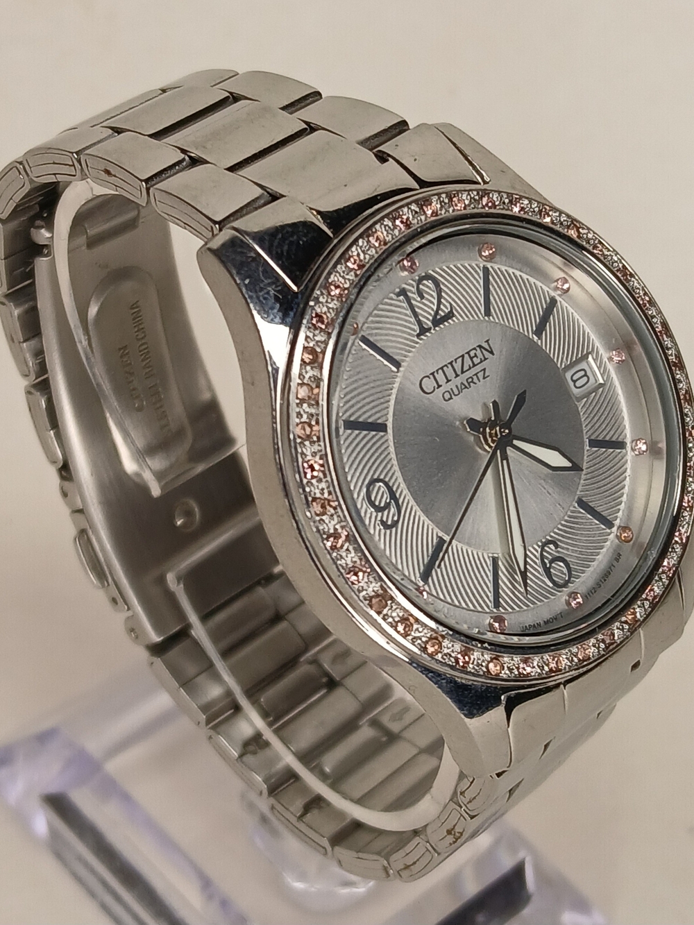 Citizen Quartz Silver Ladies Watch with Pink Crystal Bezel